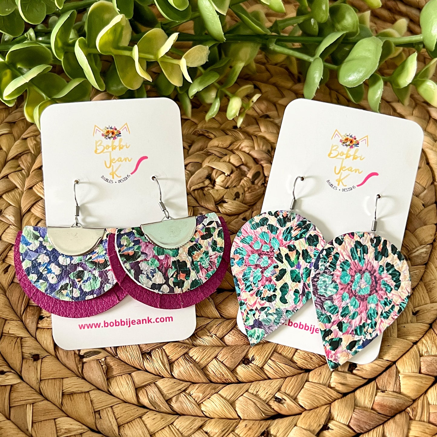 Leopard Floral Remix Leather Earrings: Choose From 2 Styles - LAST CHANCE