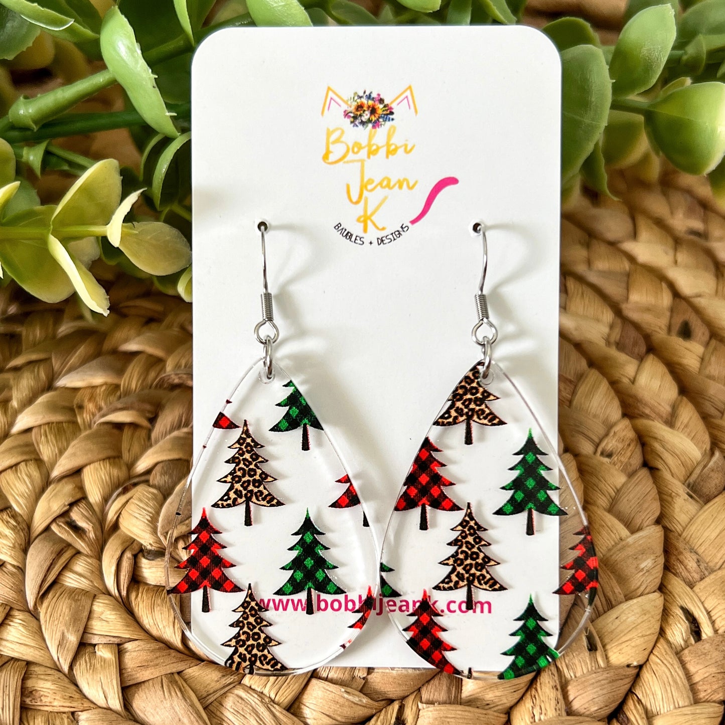 Trees Clear Acrylic Teardrop Earrings
