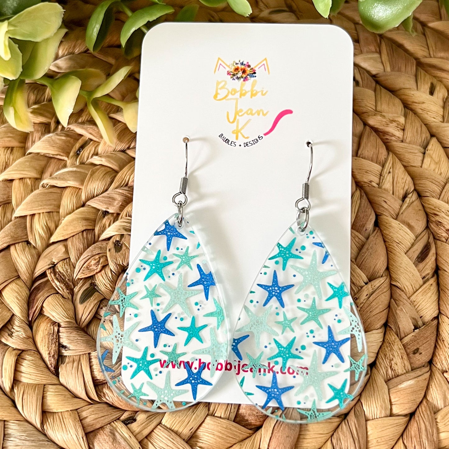 Starfish Print Acrylic Earrings: Choose From 2 Styles - LAST CHANCE