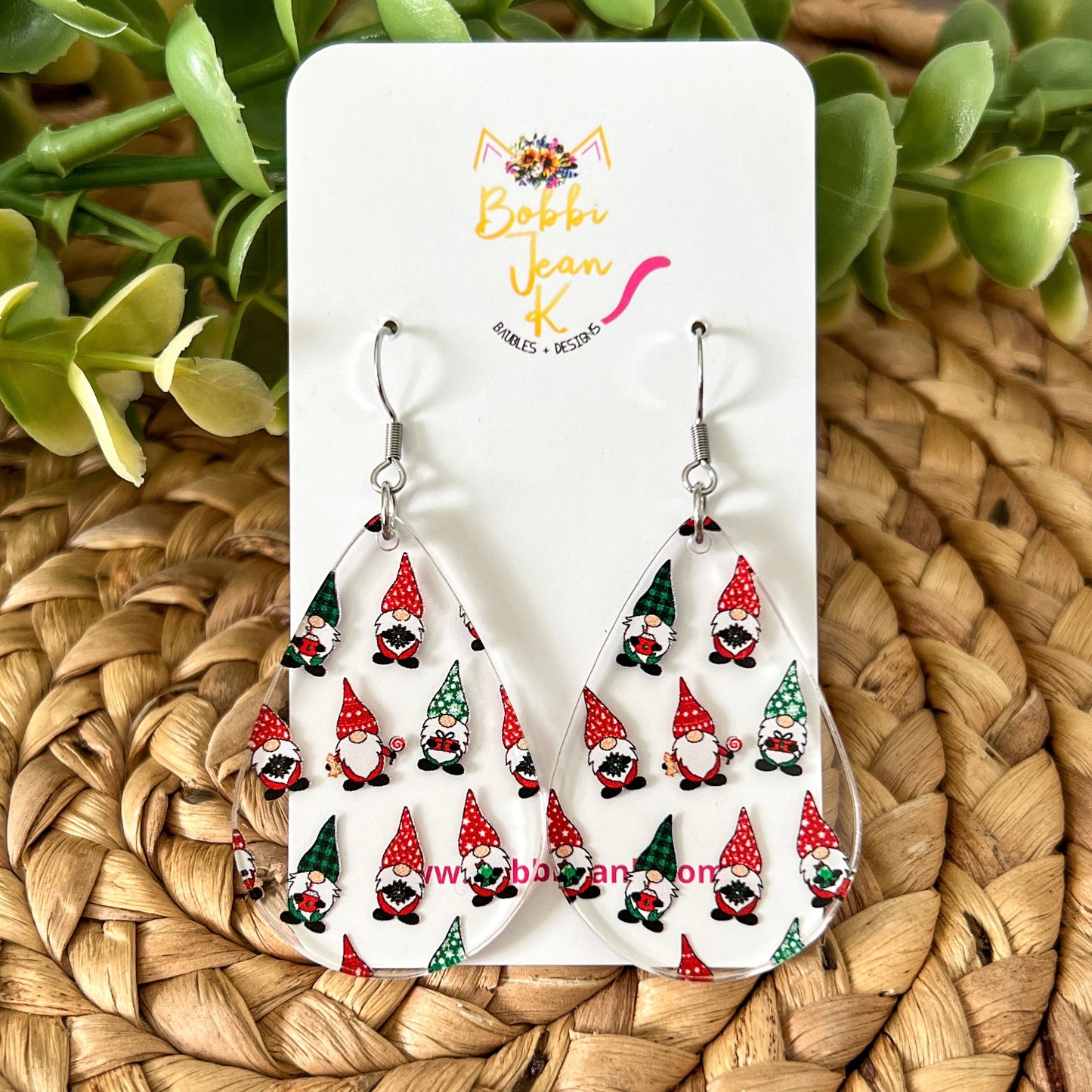 Gnome Clear Acrylic Teardrop Earrings
