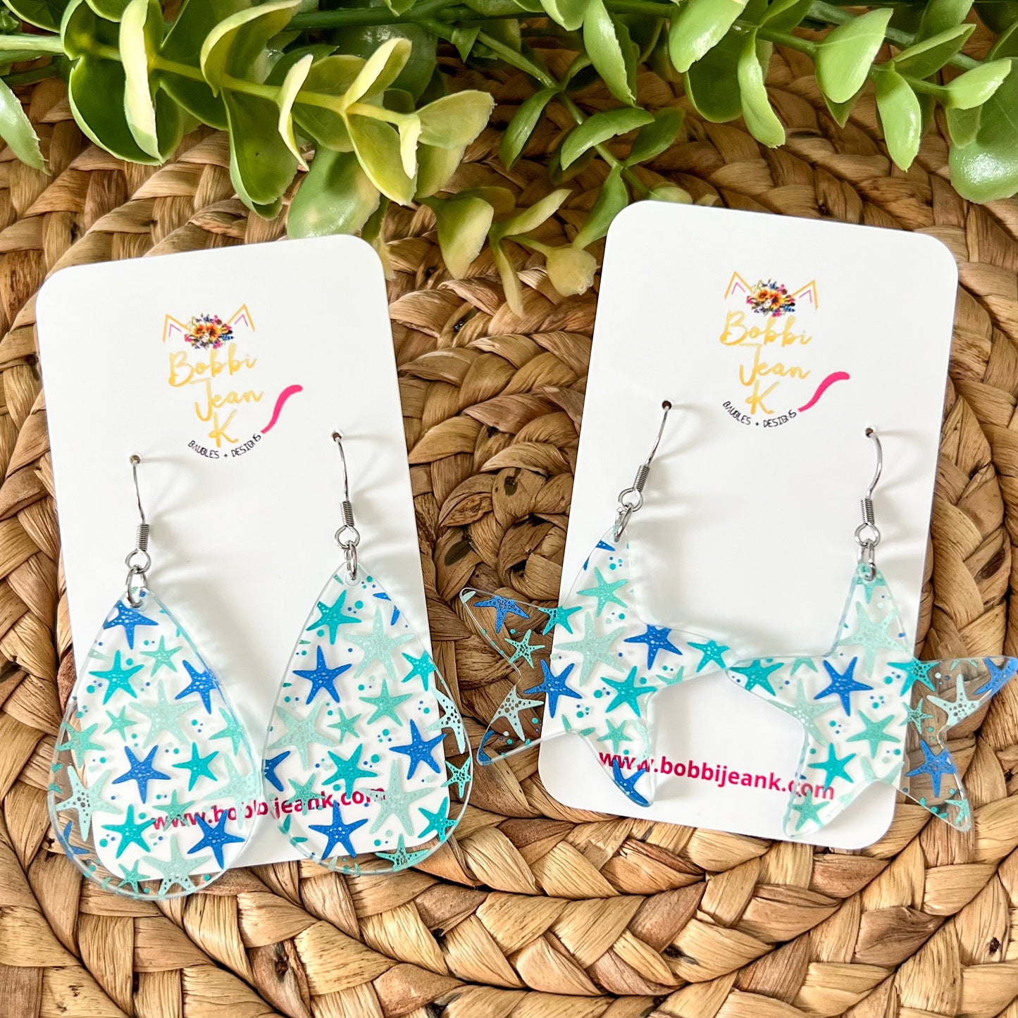 Starfish Print Acrylic Earrings: Choose From 2 Styles - LAST CHANCE