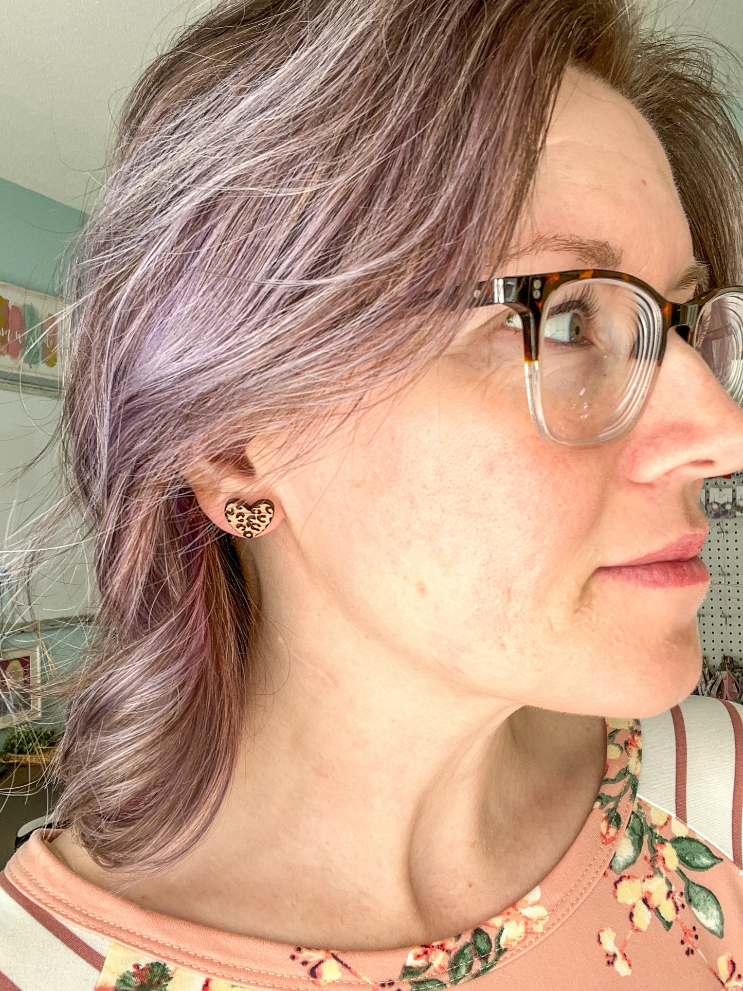 Leopard Engraved Wood Heart Stud Earrings: Choose From 2 Wood Types