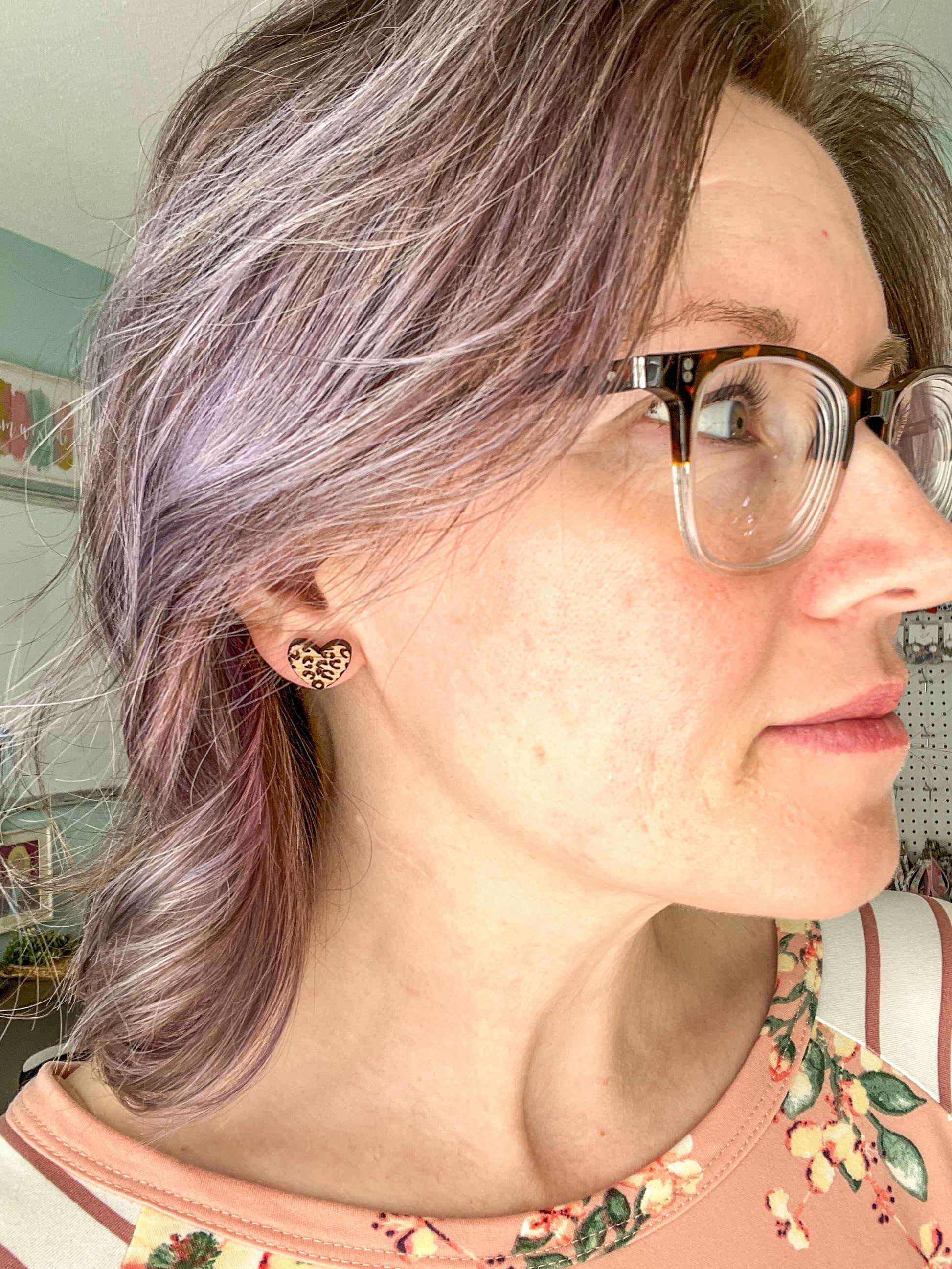 Leopard Engraved Wood Heart Stud Earrings: Choose From 2 Wood Types