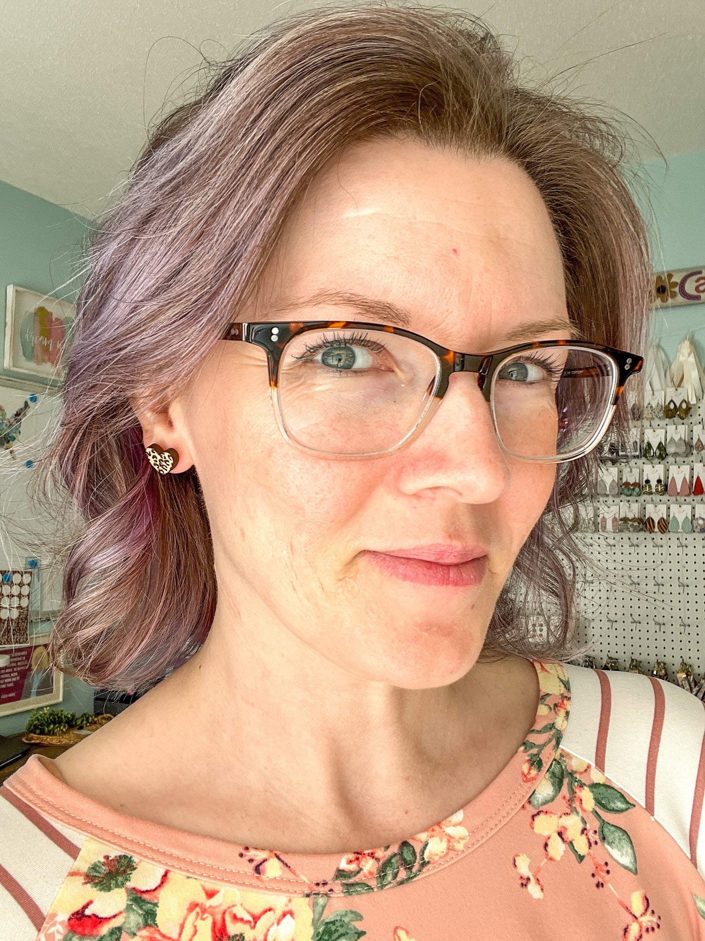 Leopard Engraved Wood Heart Stud Earrings: Choose From 2 Wood Types