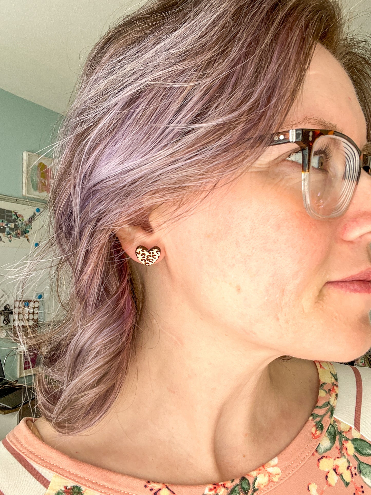 Leopard Engraved Wood Heart Stud Earrings: Choose From 2 Wood Types