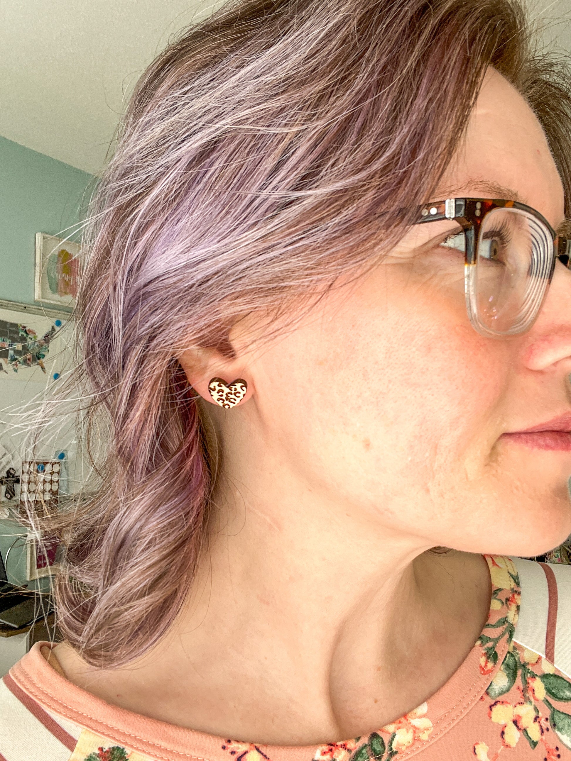 Leopard Engraved Wood Heart Stud Earrings: Choose From 2 Wood Types