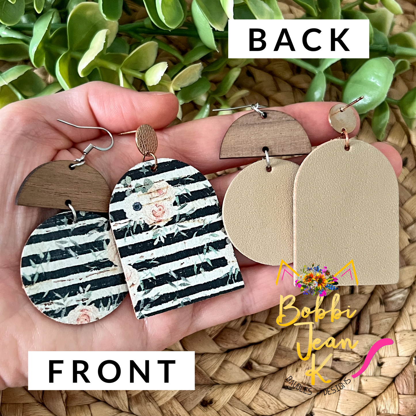 SALE: Black & White Striped Floral Cork on Leather Earrings: Choose From 2 Styles - LAST CHANCE
