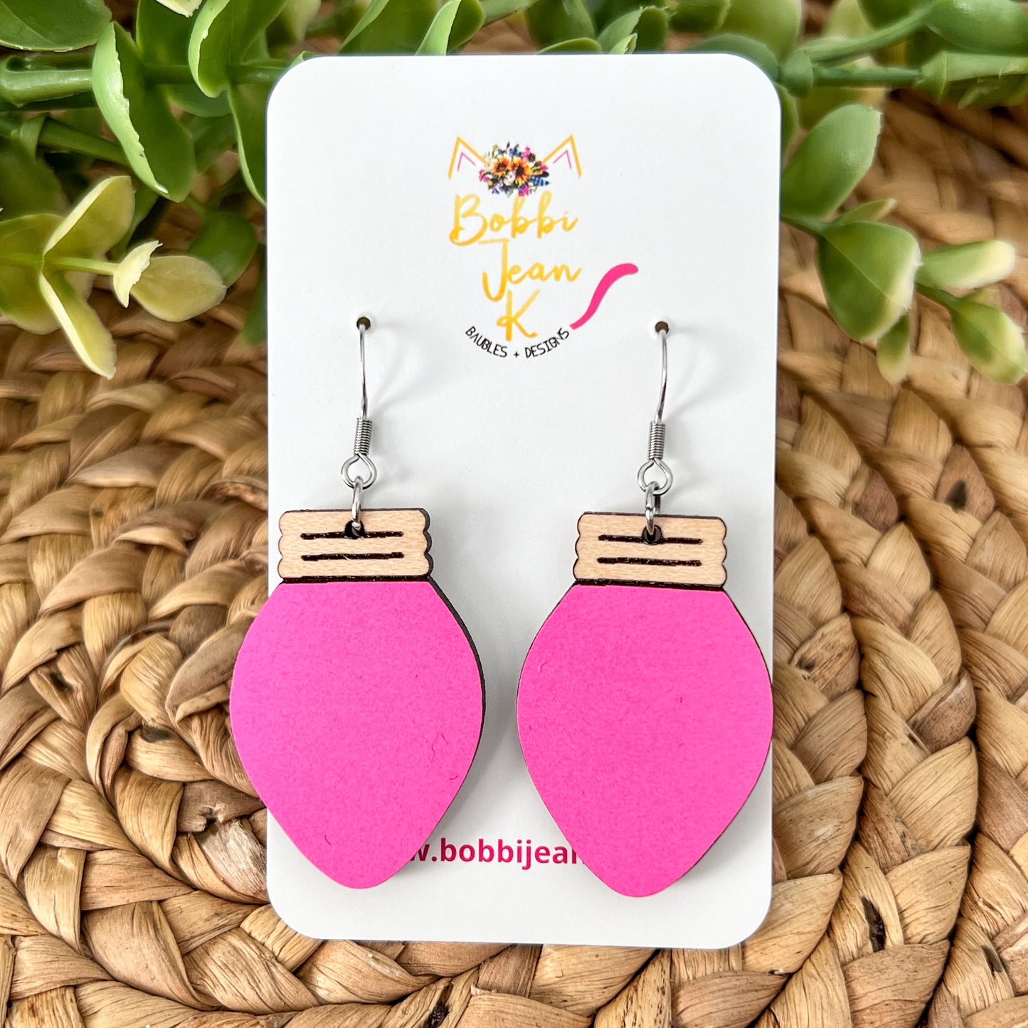 Hand Painted Light Bulb DANGLE Wood Earrings - Choose from 8 Colors