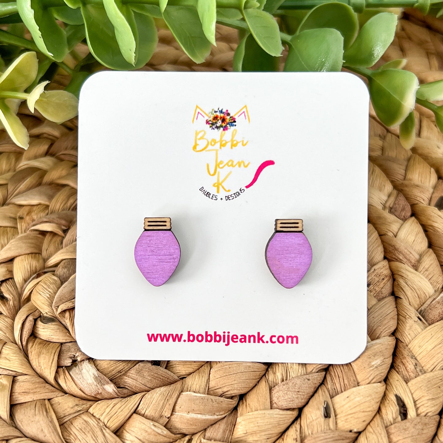 Hand Painted Light Bulb STUD Wood Earrings - Choose from 8 Colors