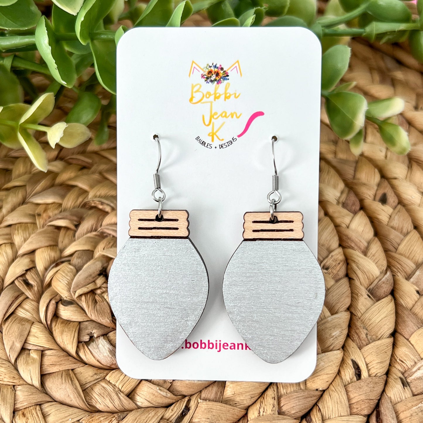 Hand Painted Light Bulb DANGLE Wood Earrings - Choose from 8 Colors