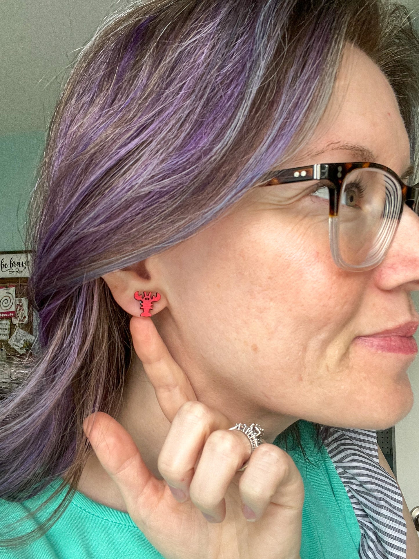 Hand Painted Lobster Wood Studs