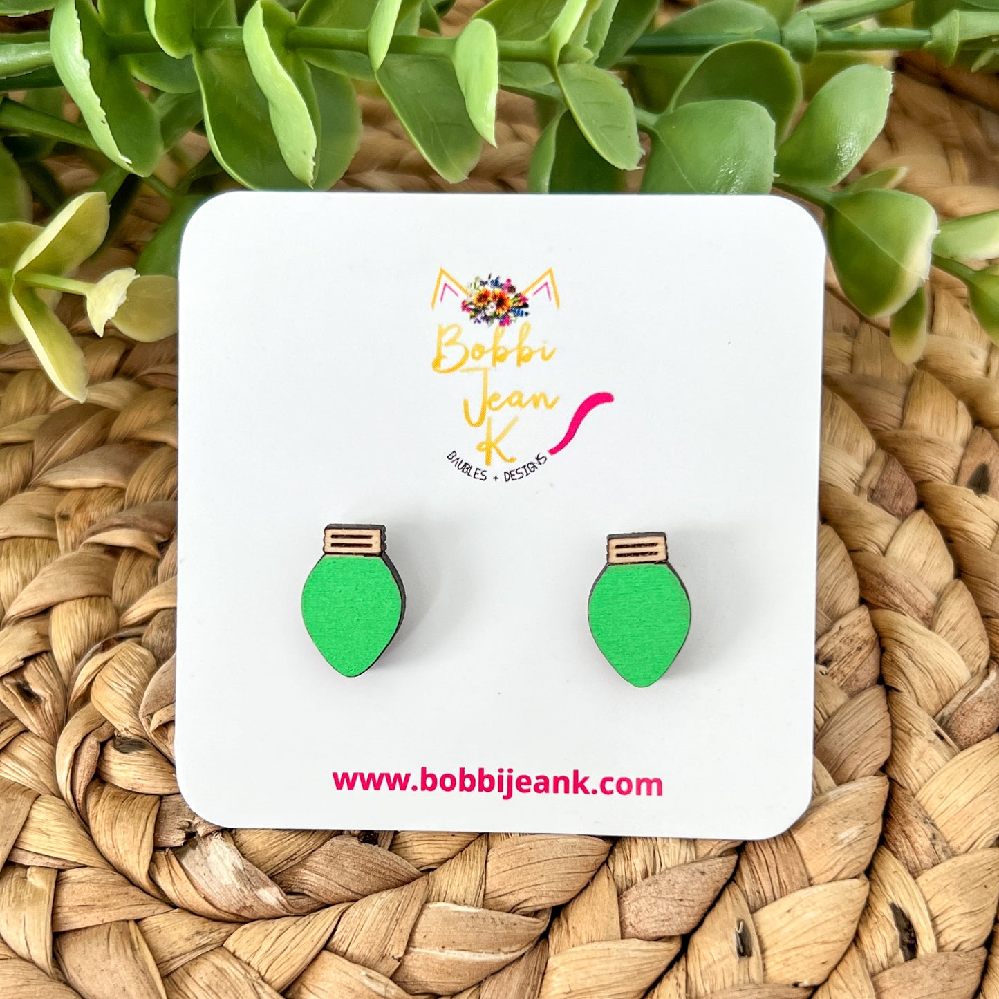 Hand Painted Light Bulb STUD Wood Earrings - Choose from 8 Colors