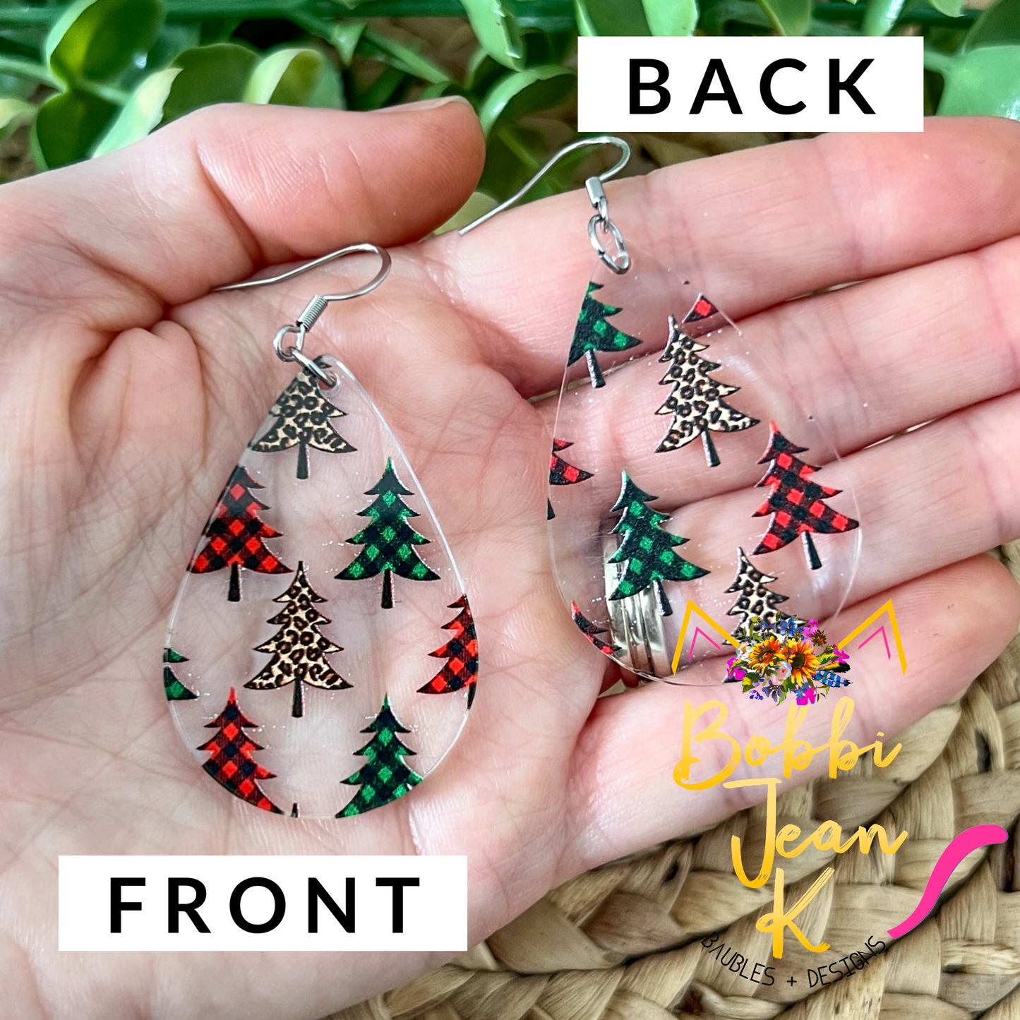 Trees Clear Acrylic Teardrop Earrings