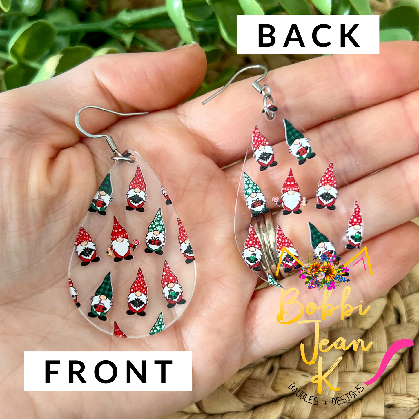 Gnome Clear Acrylic Teardrop Earrings