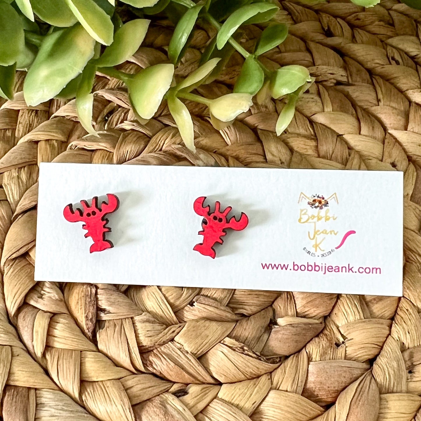 Hand Painted Lobster Wood Studs