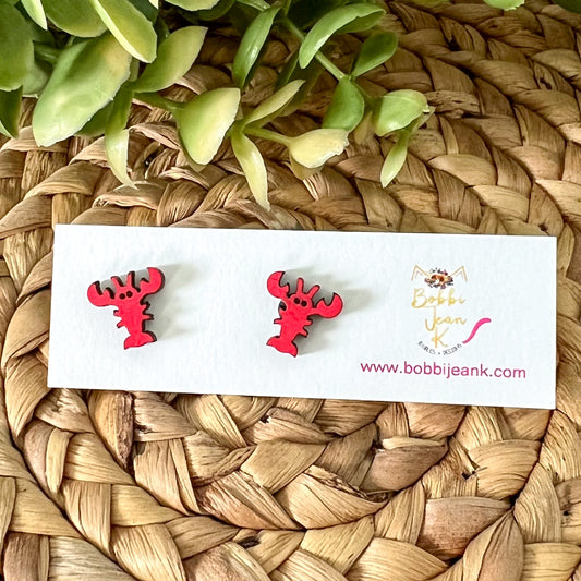 Hand Painted Lobster Wood Studs
