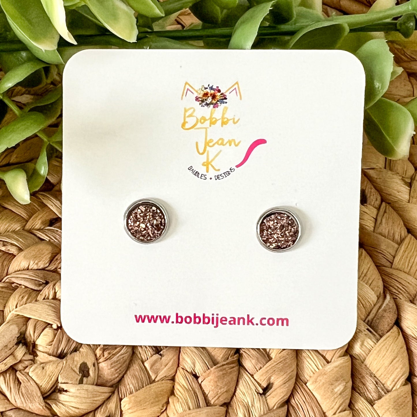 Copper Faux Druzy Studs 8mm: Choose Silver or Gold Settings - LOW STOCK