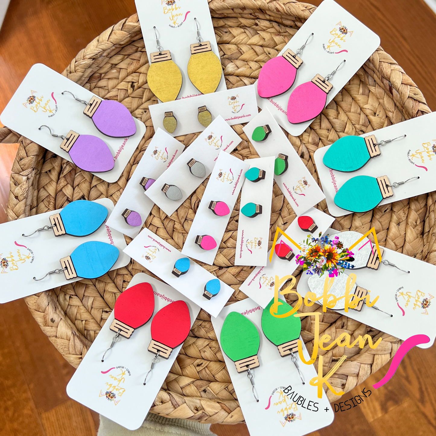 Hand Painted Light Bulb STUD Wood Earrings - Choose from 8 Colors