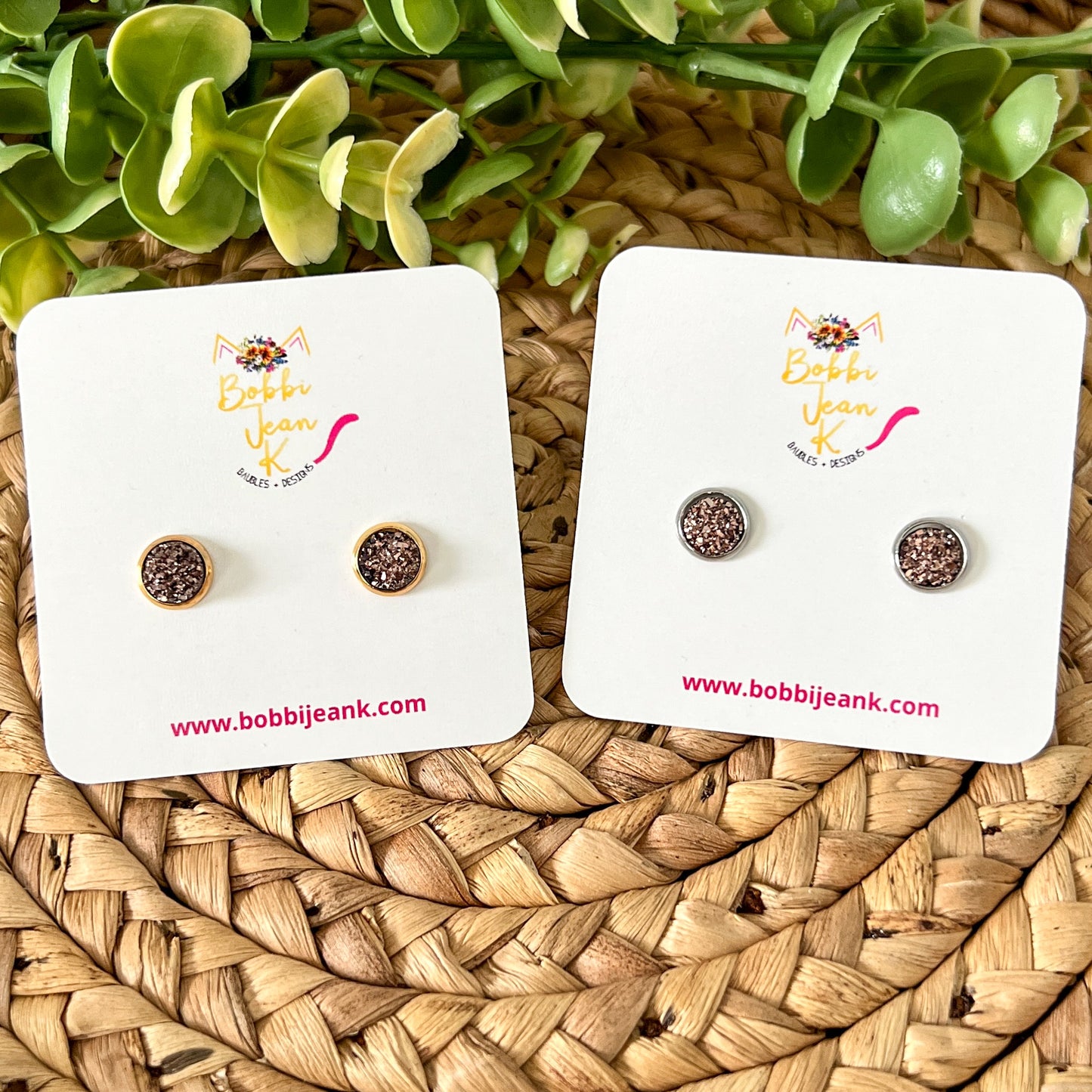 Copper Faux Druzy Studs 8mm: Choose Silver or Gold Settings - LOW STOCK