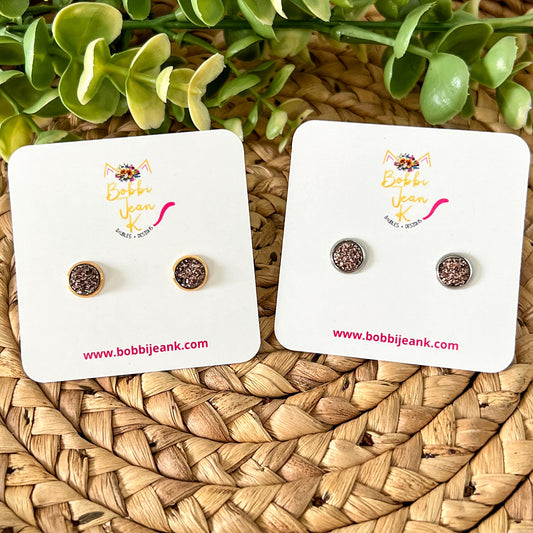 SALE: Copper Faux Druzy Studs 8mm: Choose Silver or Gold Settings - LOW STOCK