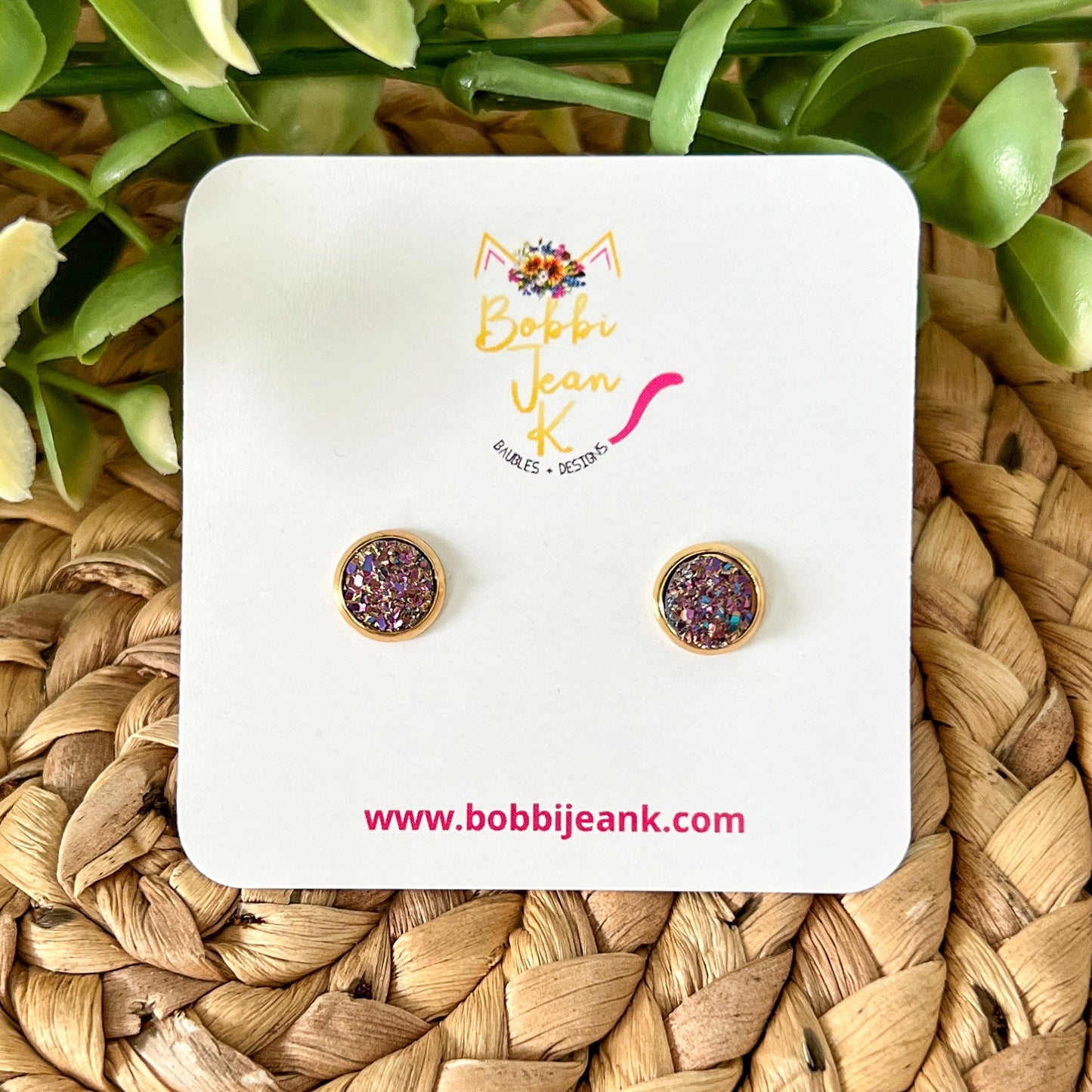 Chocolate Multi Faux Druzy Studs 8mm: Choose Silver or Gold Settings