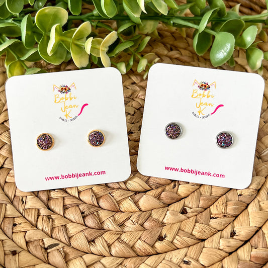 SALE: Chocolate Multi Faux Druzy Studs 8mm: Choose Silver or Gold Settings