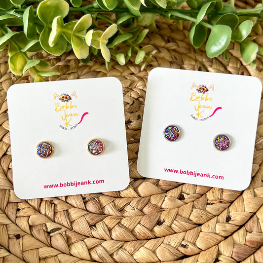 SALE: Magenta Faux Druzy Studs 8mm: Choose Silver or Gold Settings - LOW STOCK
