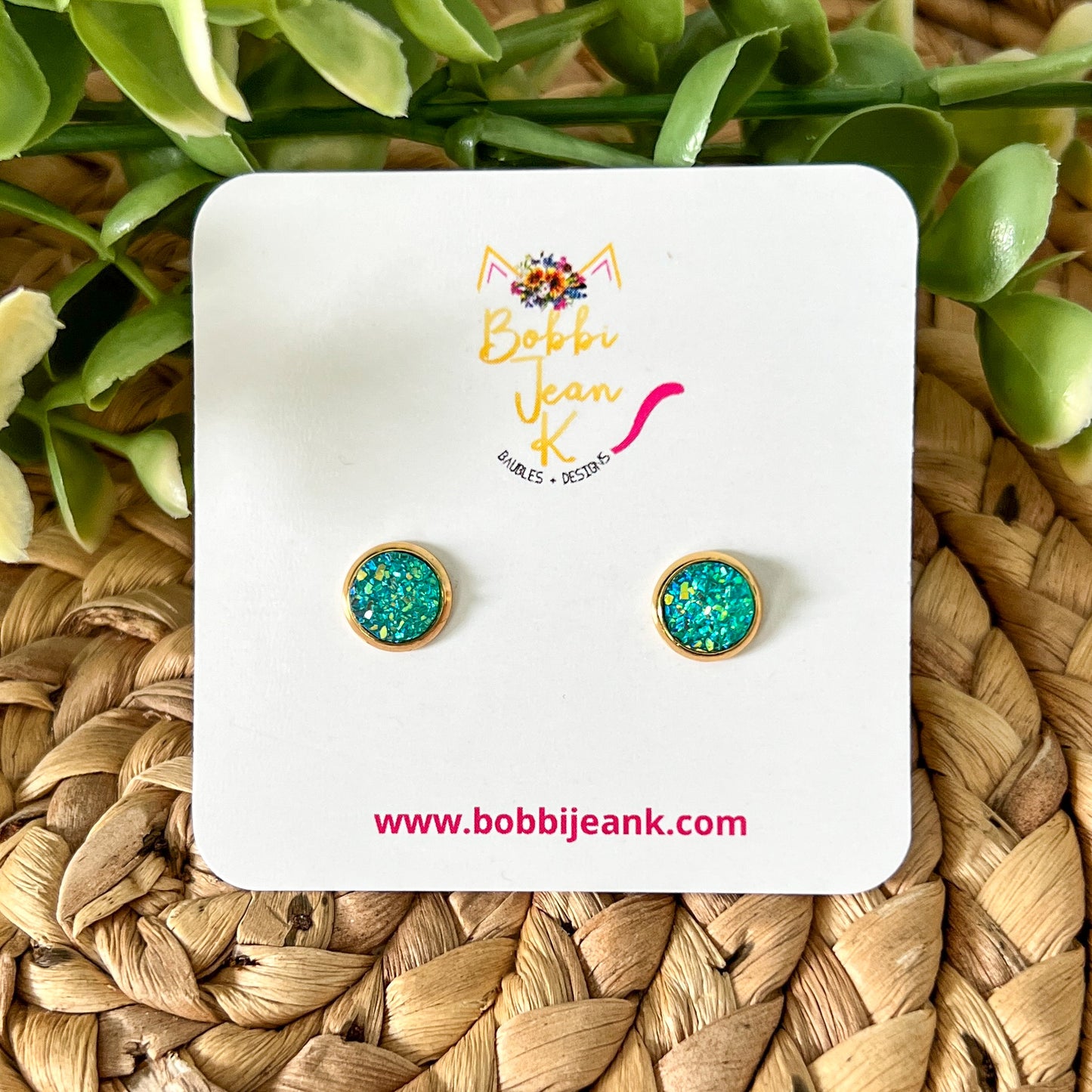 Aqua Faux Druzy Studs 8mm: Choose Silver or Gold Settings - LOW STOCK