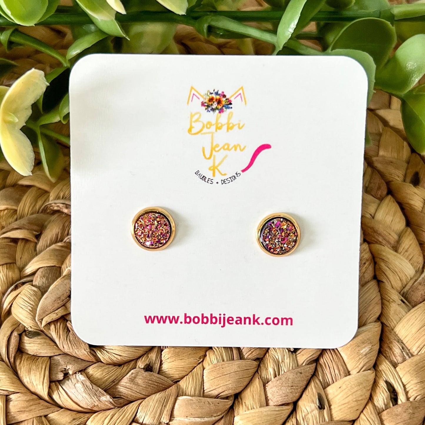 Bright Multi Faux Druzy Studs 8mm: Choose Silver or Gold Settings - LOW STOCK