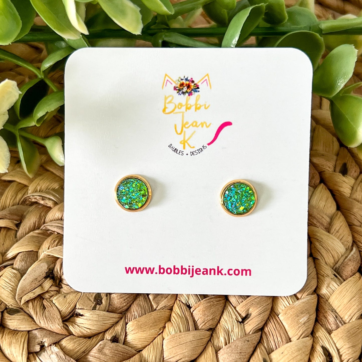 Apple Faux Druzy Studs 8mm: Choose Silver or Gold Settings