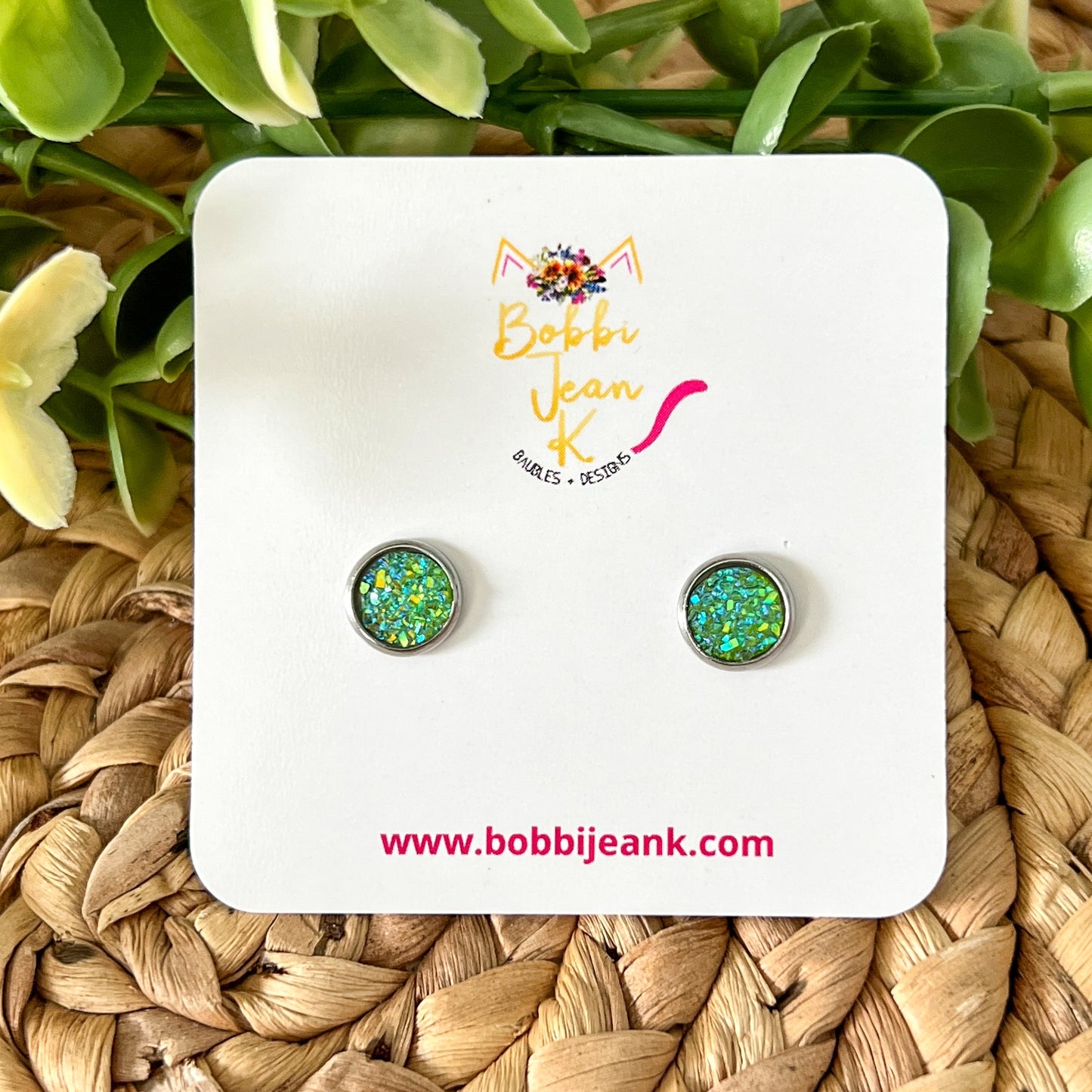 Apple Faux Druzy Studs 8mm: Choose Silver or Gold Settings