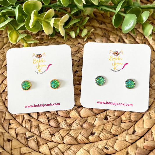 SALE: Apple Faux Druzy Studs 8mm: Choose Silver or Gold Settings - ONLY 2 LEFT