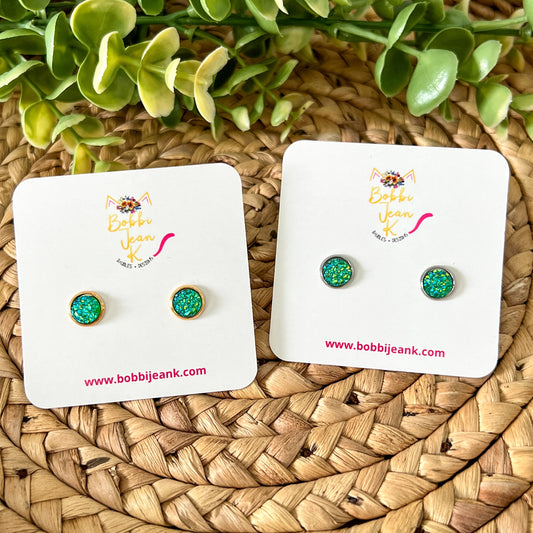SALE: Green Faux Druzy Studs 8mm: Choose Silver or Gold Settings - ONLY ONE LEFT
