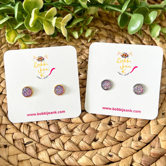 Pink Lemonade Faux Druzy Studs 8mm: Choose Silver or Gold Settings