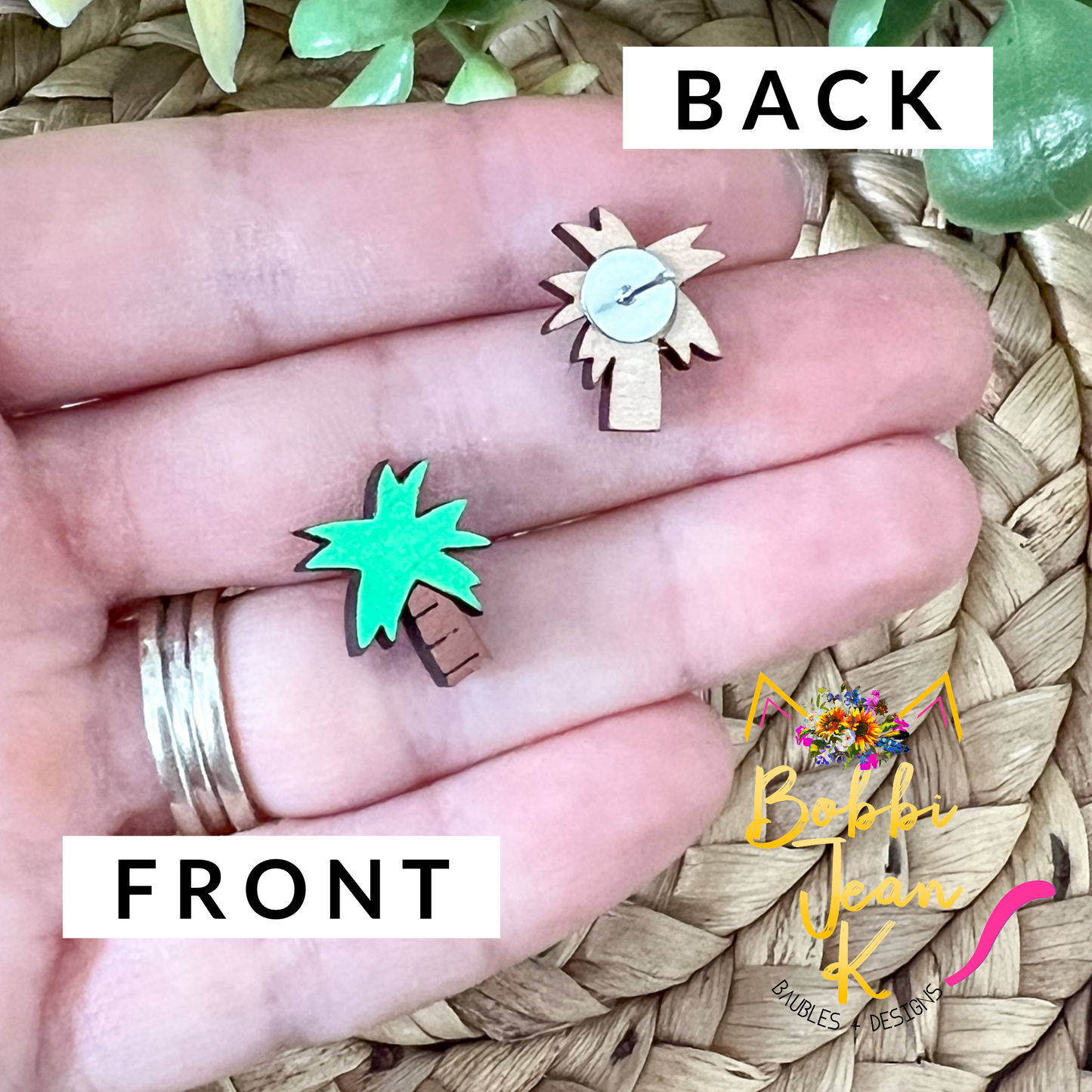 Hand Painted Palm Tree Wood Studs