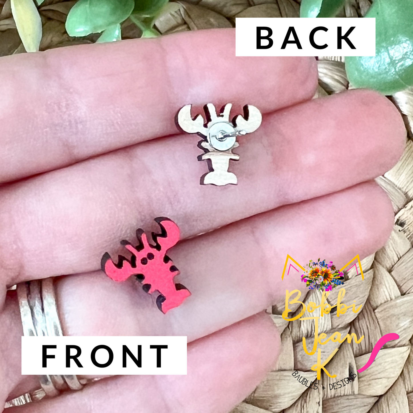 Hand Painted Lobster Wood Studs