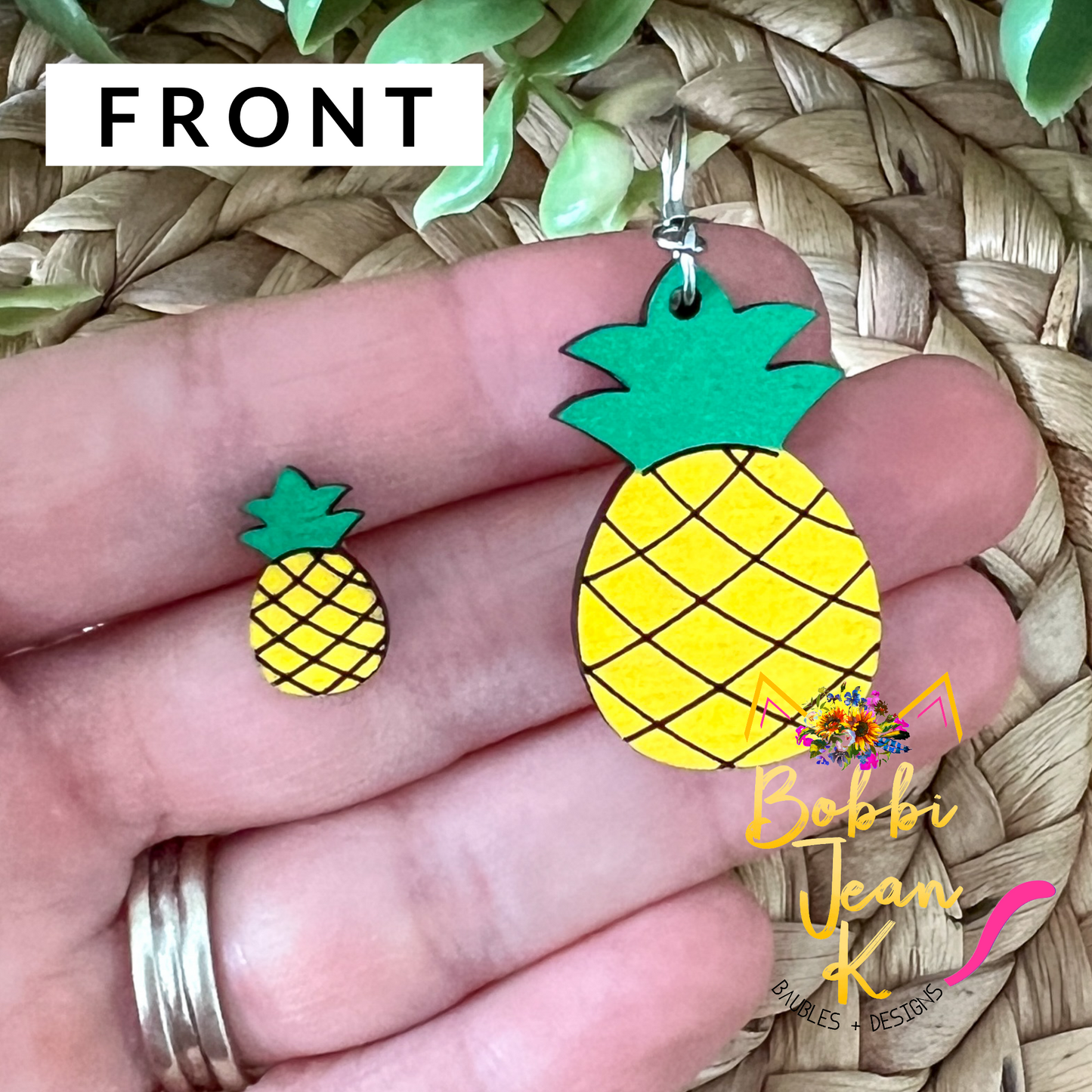 Hand Painted Pineapple Wood Earrings: Choose From Dangle or Stud