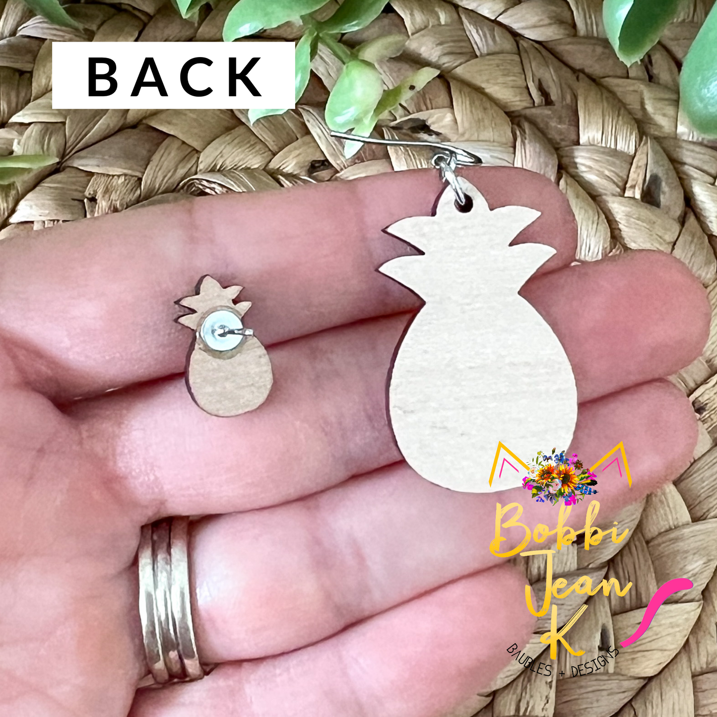 Hand Painted Pineapple Wood Earrings: Choose From Dangle or Stud