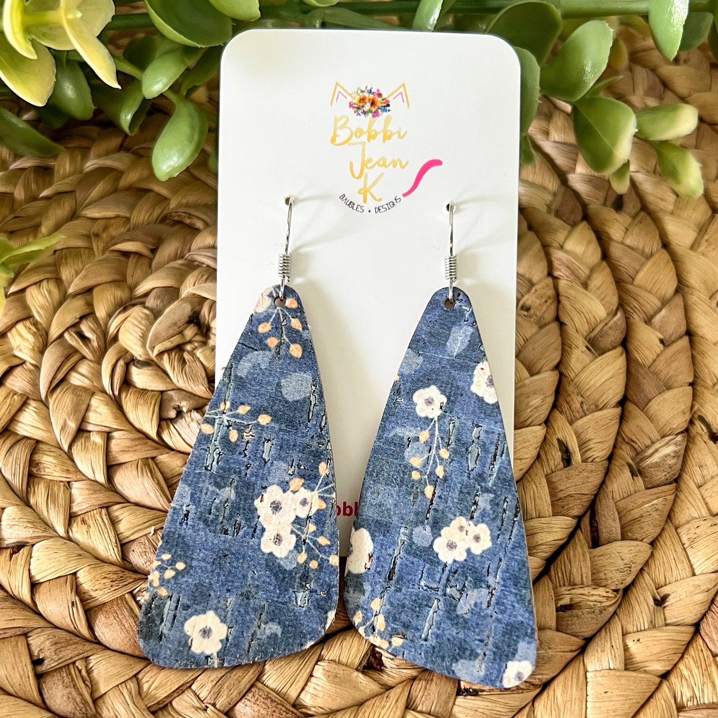 Blue Skies Cork on Leather Earrings: Choose From 2 Shapes - ONLY ONE LEFT OF EACH SHAPE