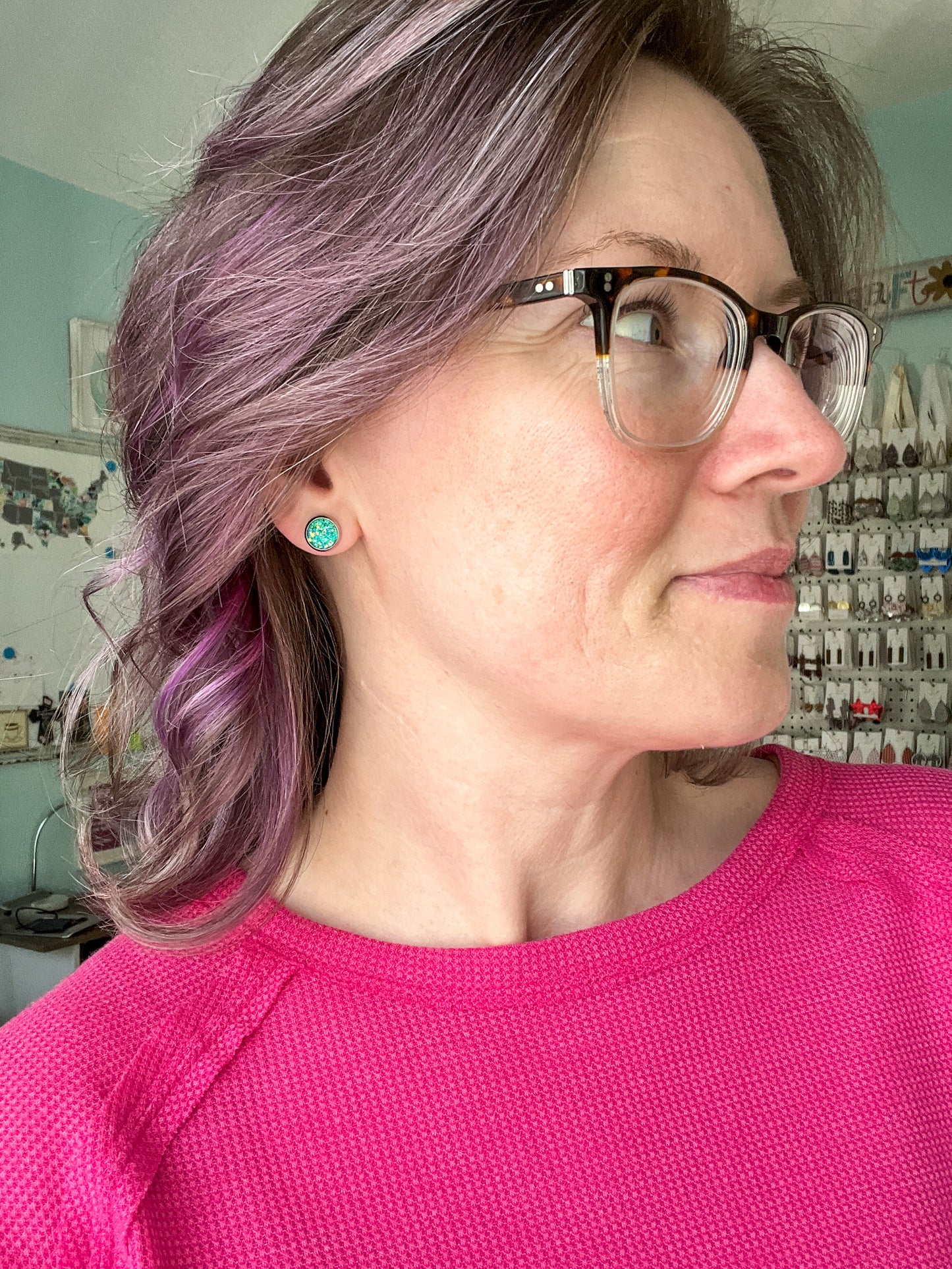 Apple Faux Druzy Studs 8mm: Choose Silver or Gold Settings