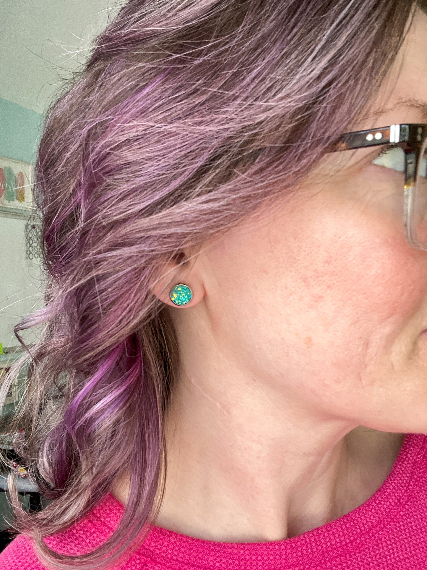 Aqua Frosted Sparkle Faux Druzy Studs 8mm: Choose Silver or Gold Settings - LOW STOCK