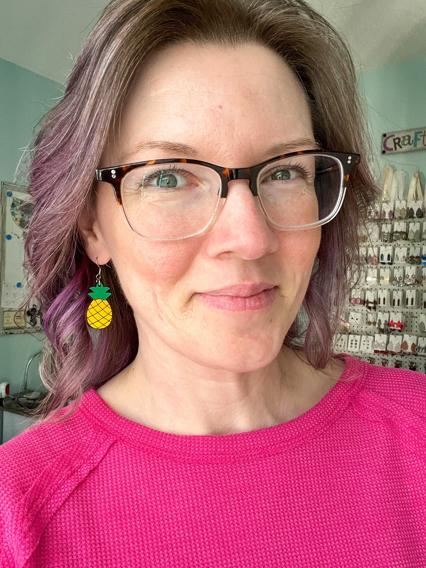 Hand Painted Pineapple Wood Earrings: Choose From Dangle or Stud