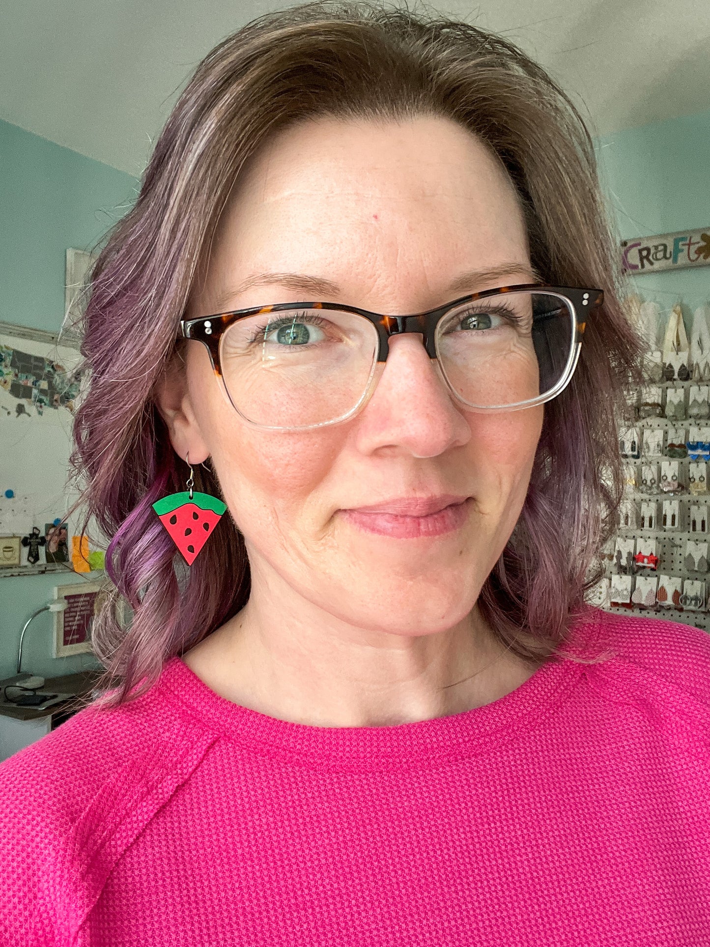 Hand Painted Watermelon Wood Earrings: Choose From Dangle or Stud