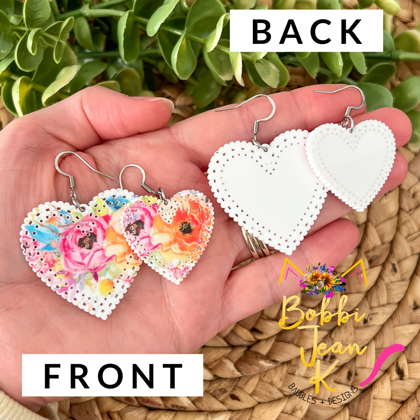 Bright Roses Acrylic Heart Earrings: Choose From 2 Sizes - LAST CHANCE