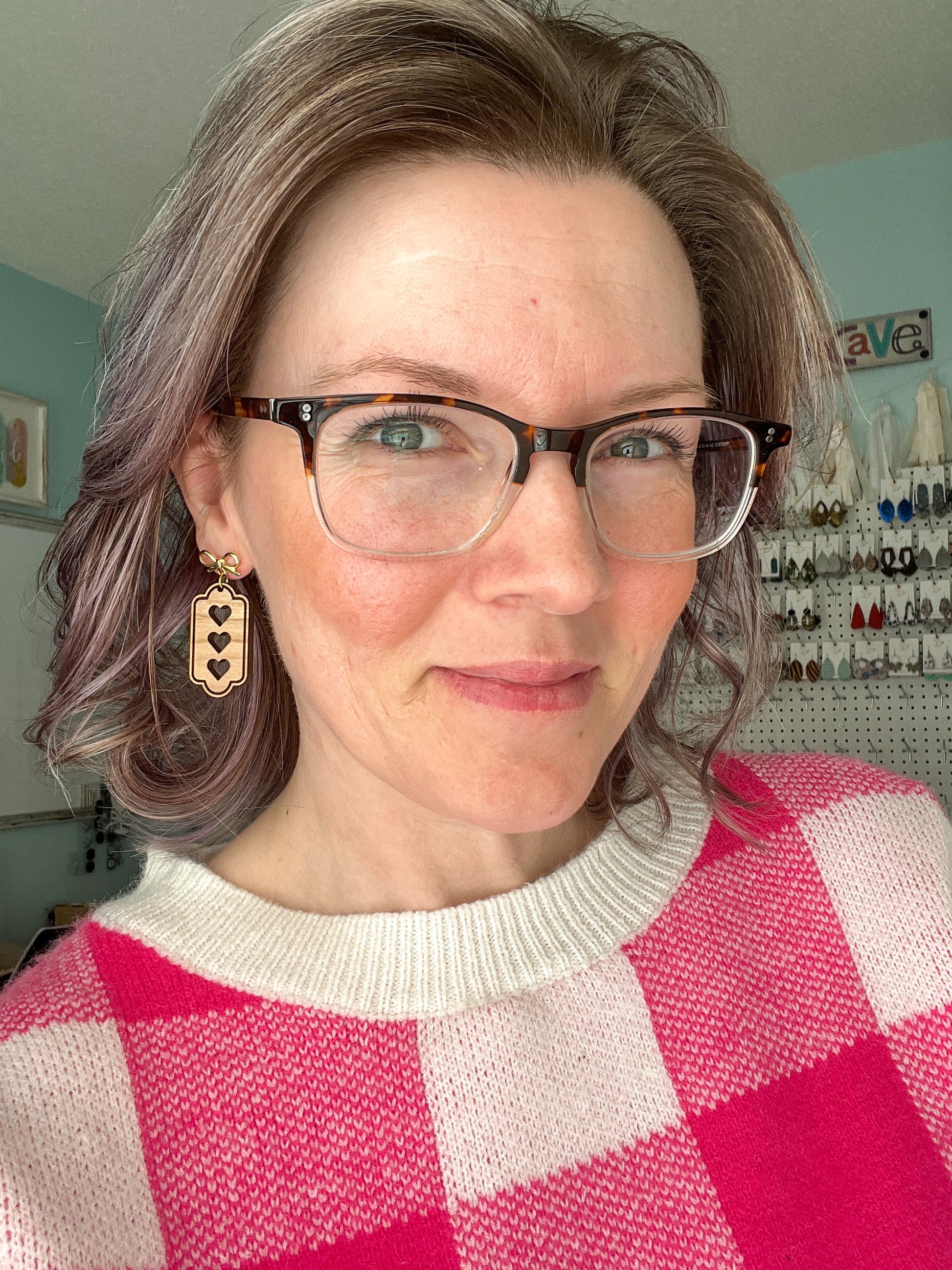 Triple Heart Wood Frame Earrings: Choose From 3 Stud Options