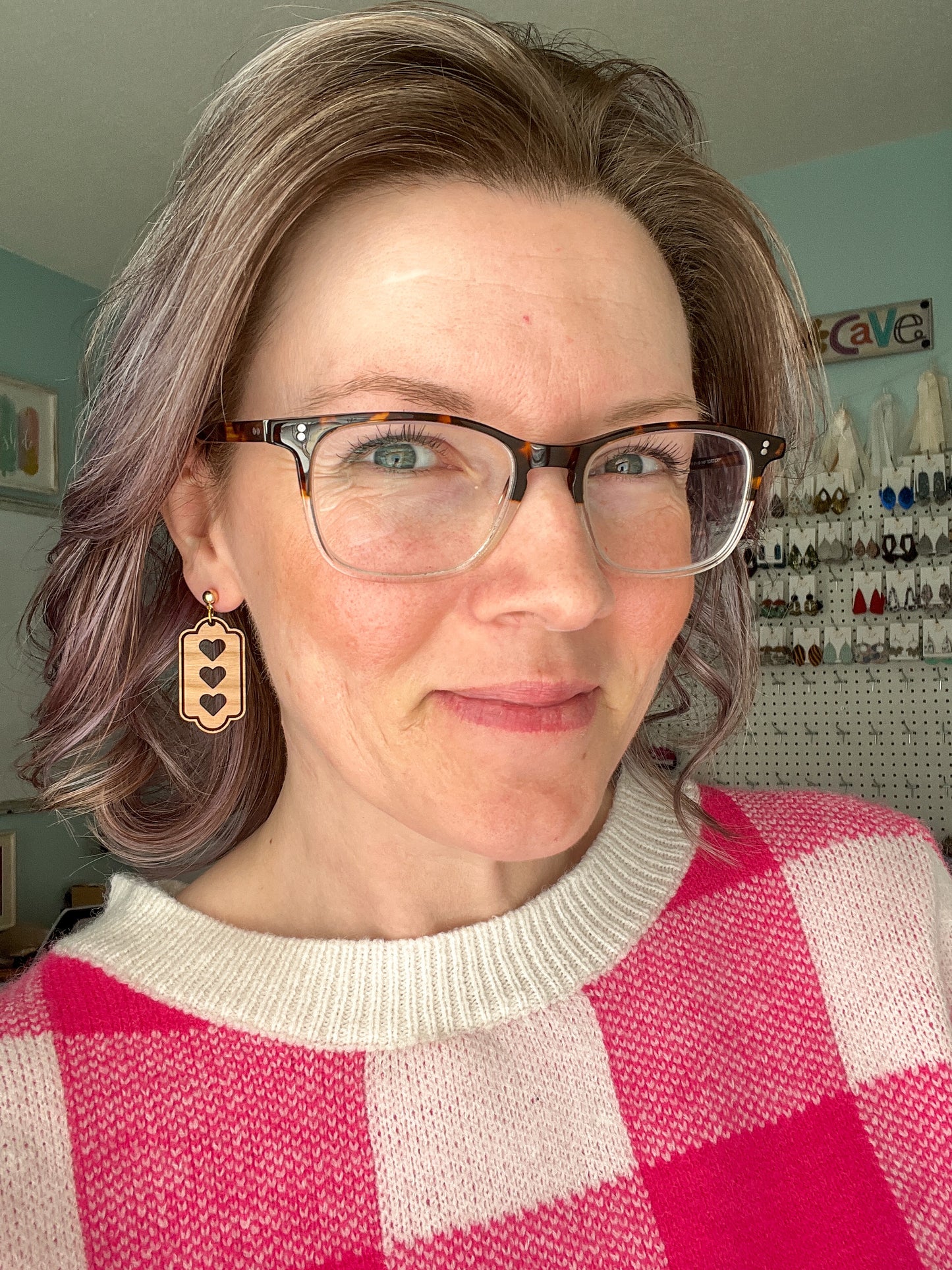 Triple Heart Wood Frame Earrings: Choose From 3 Stud Options