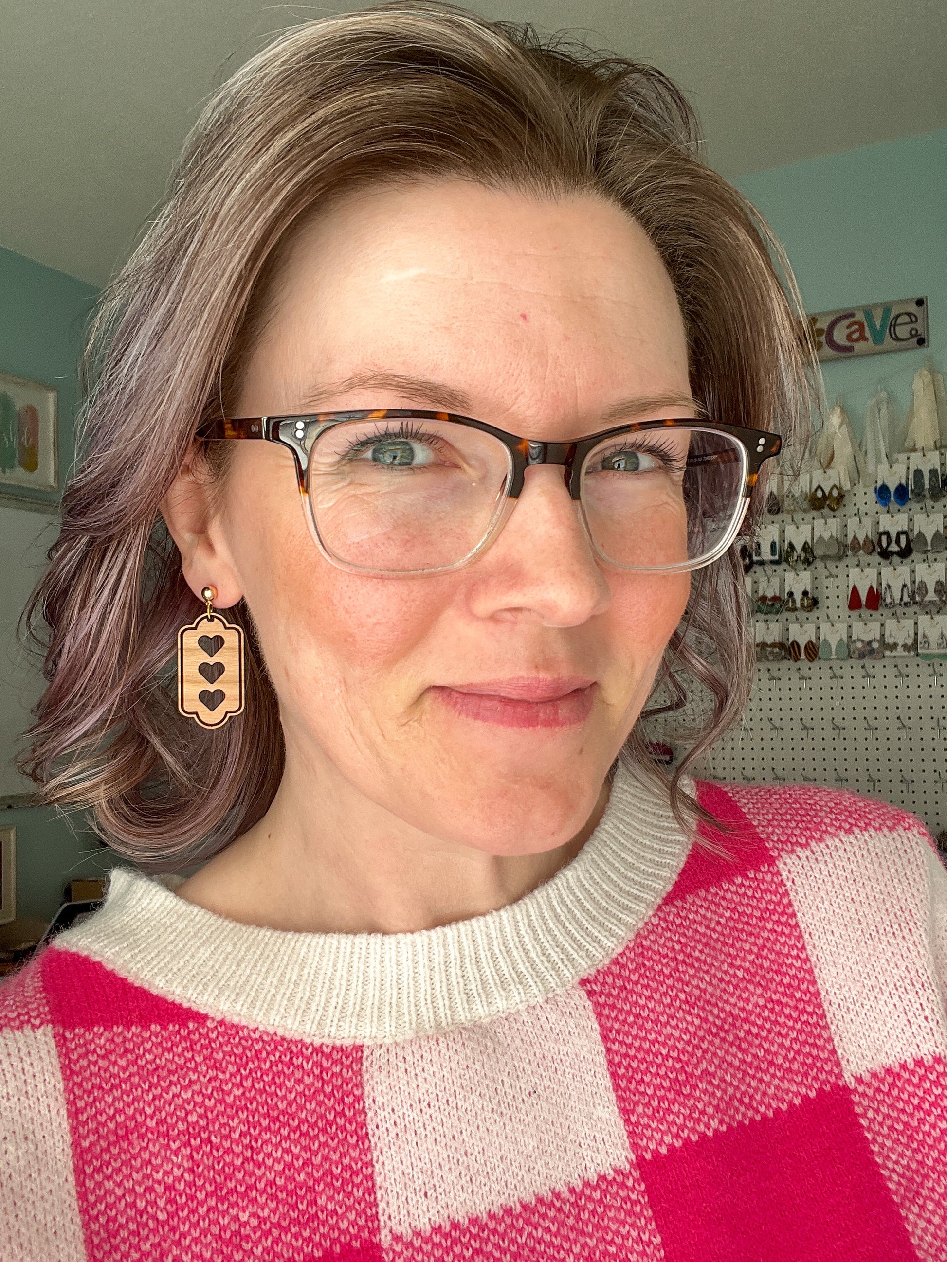 Triple Heart Wood Frame Earrings: Choose From 3 Stud Options