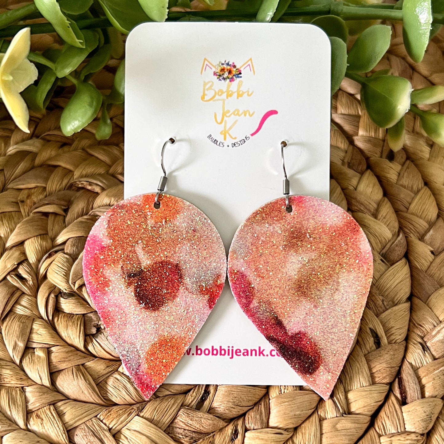 Infused Glitter Autumn Tones Inverted Teardrop Leather Earrings - LAST CHANCE