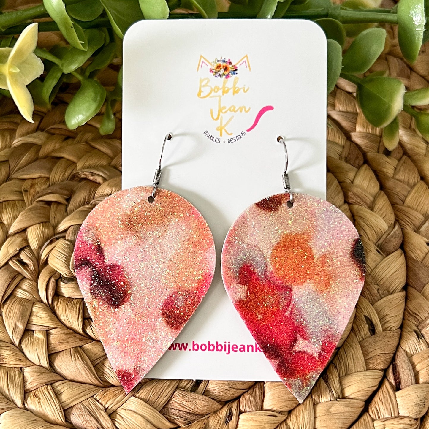 Infused Glitter Autumn Tones Inverted Teardrop Leather Earrings - LAST CHANCE