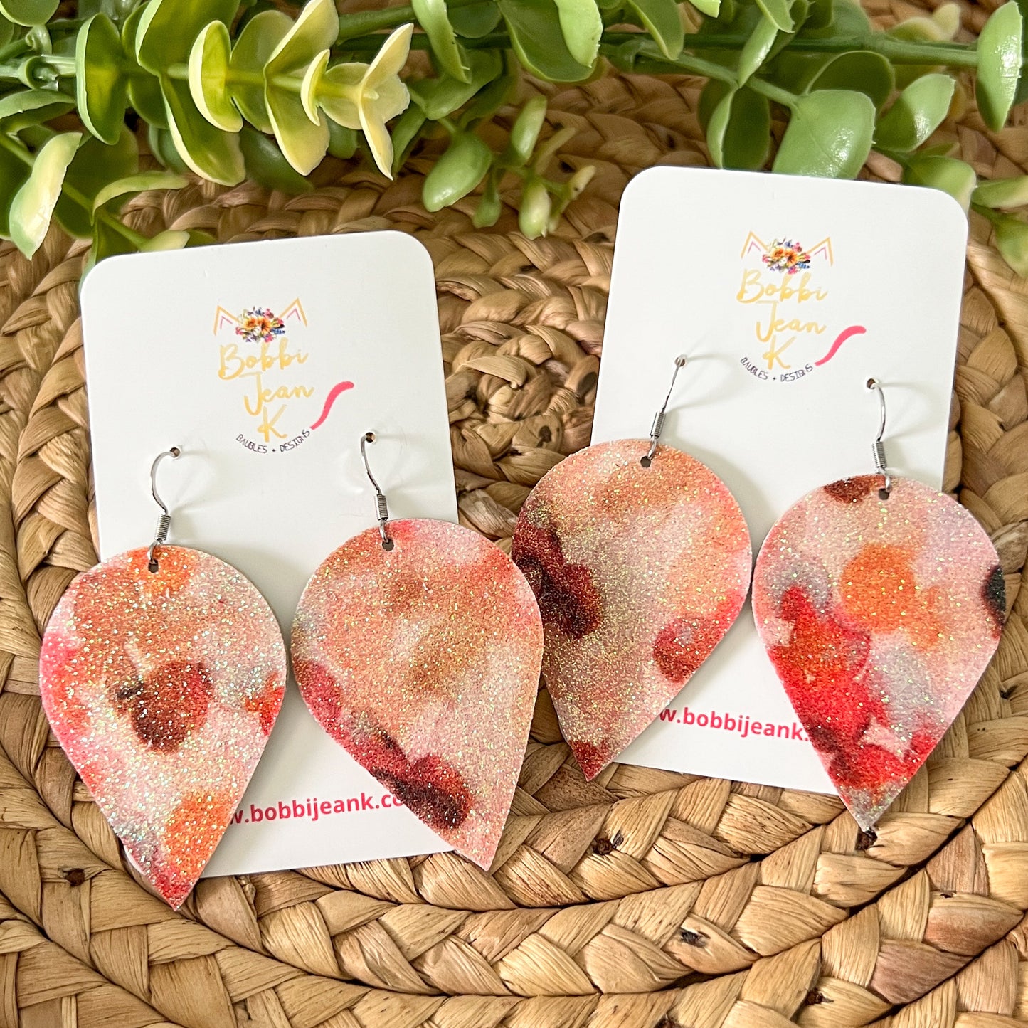 Infused Glitter Autumn Tones Inverted Teardrop Leather Earrings - LAST CHANCE